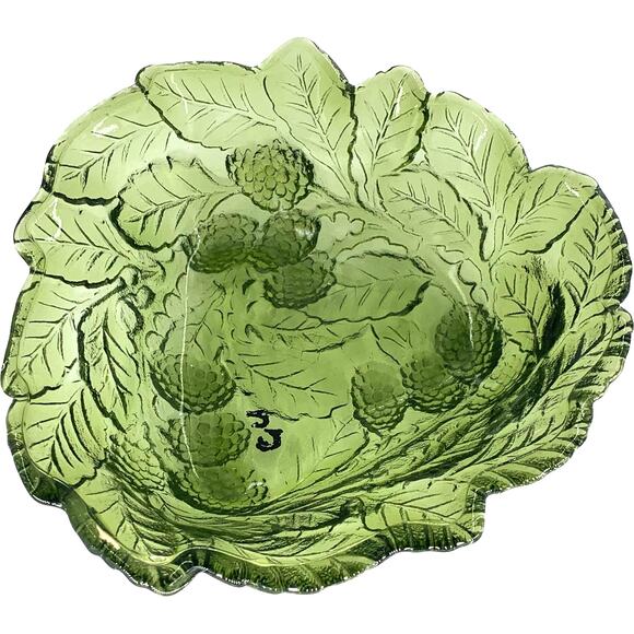 Indiana Glass Other - Indiana Glass Loganberry Vintage Green Bowl 7" Dish Candy Serve Berries Leaves